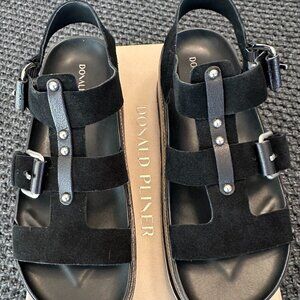 Donald Pliner Jesmin Platform Fisherman Sandals, Black Suede, Size 7.5